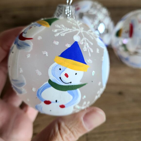 3 vintage blown glass Christmas tree ornaments decorations balls with snowmen. - Picture 4 of 7